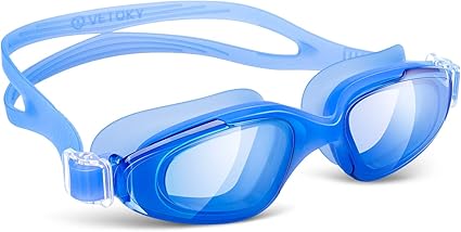 Amazon Com Vetoky Swimming Goggles Swim Goggles No Leaking Anti Fog Uv Protection Wide View Mirrored Clear Lenses Swim Goggles For Adult Men Women Youth Kids Blue Sports Outdoors