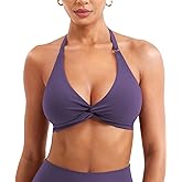 YEOREO Halter Sports Bras for Women Low Impact Removable Padded Adjustable Deep V Bra Seamless Workout Gym Crop Tops