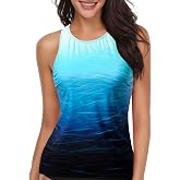 Holipick Tankini Tops for Women High Neck Swim Top Only | Tummy Control, Support Removable Pads, Full Coverage, Open Back, Neck Hook, Soft Stretch Fabric, Beach and Resort