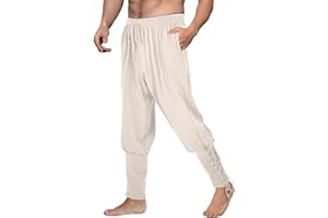 Teyujosem Men's Pirate Pants Renaissance Medieval Viking Pants Linen Ankle Banded Trousers Halloween Costume