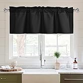 XWZO Kitchen Valances Curtains for Windows Living Room Bedroom Bathroom Toppers Farmhouse Style Rustic Dinning Room Light Filtering Rod Pocket, W52 x L18 Inch Length, Black, 1 Panel