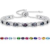 ETERMBOL Sterling Silver Birthstone Bracelets for Women White Gold Tennis Bracelets Adjustable Chain 6-9 Inchs Jewelry Hypoallergenic Anniversary Birthday Gifts for Women Mom Wife Her