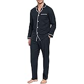 MoFiz Men's Cotton Pajamas Sets Sleepwear Long Sleeve Button Down Loungewear with Pants Soft Pjs Lounge Set with Pockets