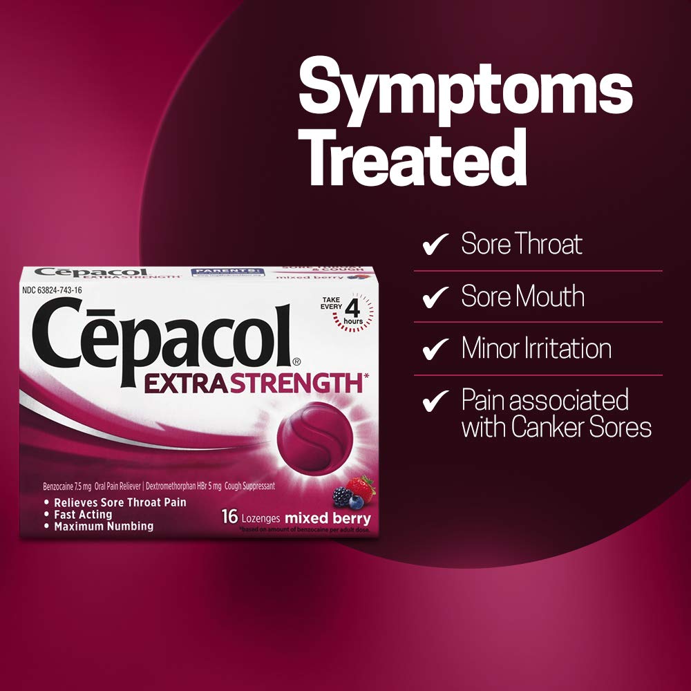 Cepacol Extra Strength Sore Throat & Cough Drop Lozenges, Mixed Berry 48ct (3X16ct)