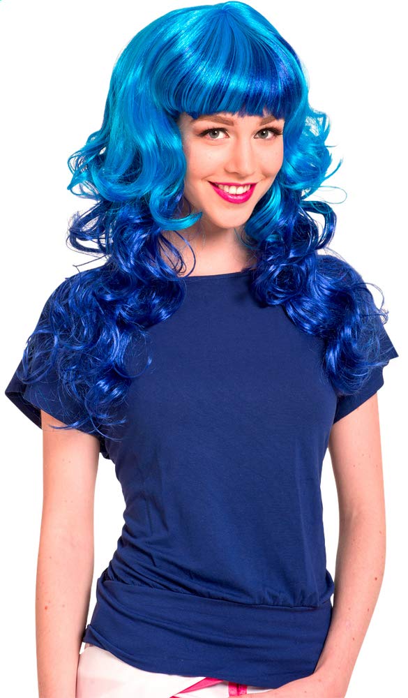 Folat Ladies Curls. Neon Blue Wig with Curls , Blue, One Size UK