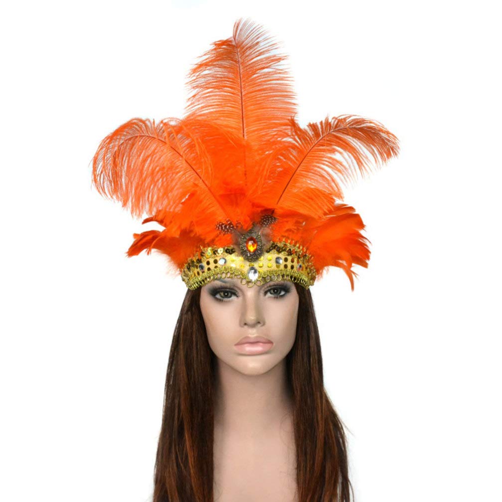 FRCOLOR Sequin Feather Headband Headdress,Elastic 1920s Flapper Headpiece Vintage Flapper Headband Accessories Set for Party,Cosplay,Event(Orange)
