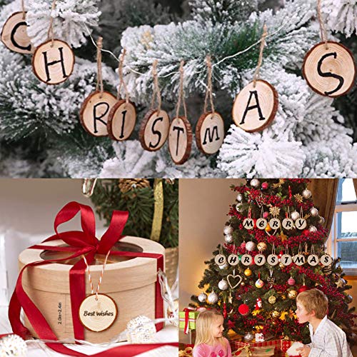 LovesTown Natural Wood Slices Set,50pcs 2.4-2.8 inches Wooden Ornaments Unfinished Wood Disc with Hole Wood Circles for DIY Crafts Wedding Decorations Christmas Ornaments