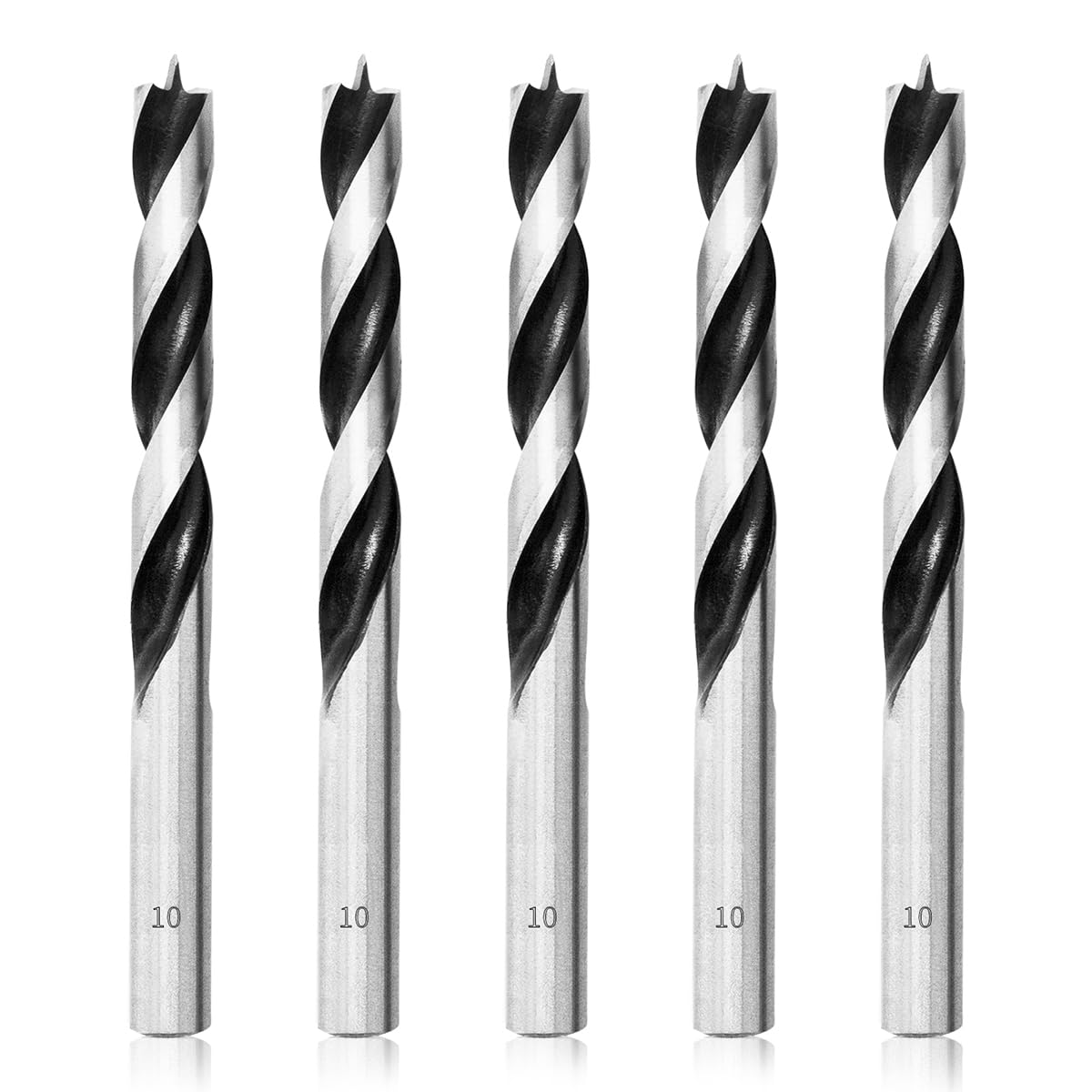 Meccion Wood Drill Bits 10mm 5Pcs Brad Point Auger Drill Bit Professional Woodworking Lip and Spur Drill Bit for Wood