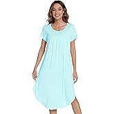 NACHILA Womens Nightgowns -Viscose Made from Bamboo,Soft Nightshirt Short Sleeve Sleepwear Pleated Sleepdress Cool Sleepshirt