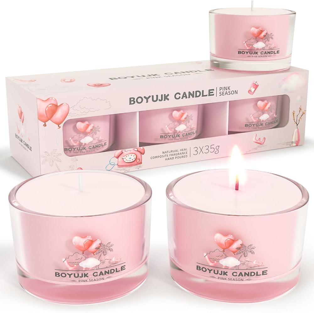 BOYUJK Scented Candles Gift Set Anxiety Pink Season Collection 3