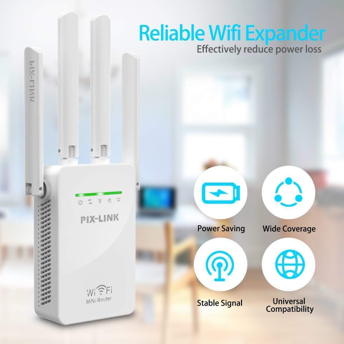KeepTpeeK WiFi Repeater WiFi Range Extender 300Mbps 2.4GHz Signal Internet Extender Amplifier WiFi Booster with Four Antennas