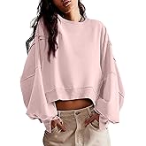 EGUGYDW Womens Crewneck Sweatshirts Cropped Long Sleeve Side Slit Loose Fit Teen Girls 2025 Fall Crop Pullover Tops