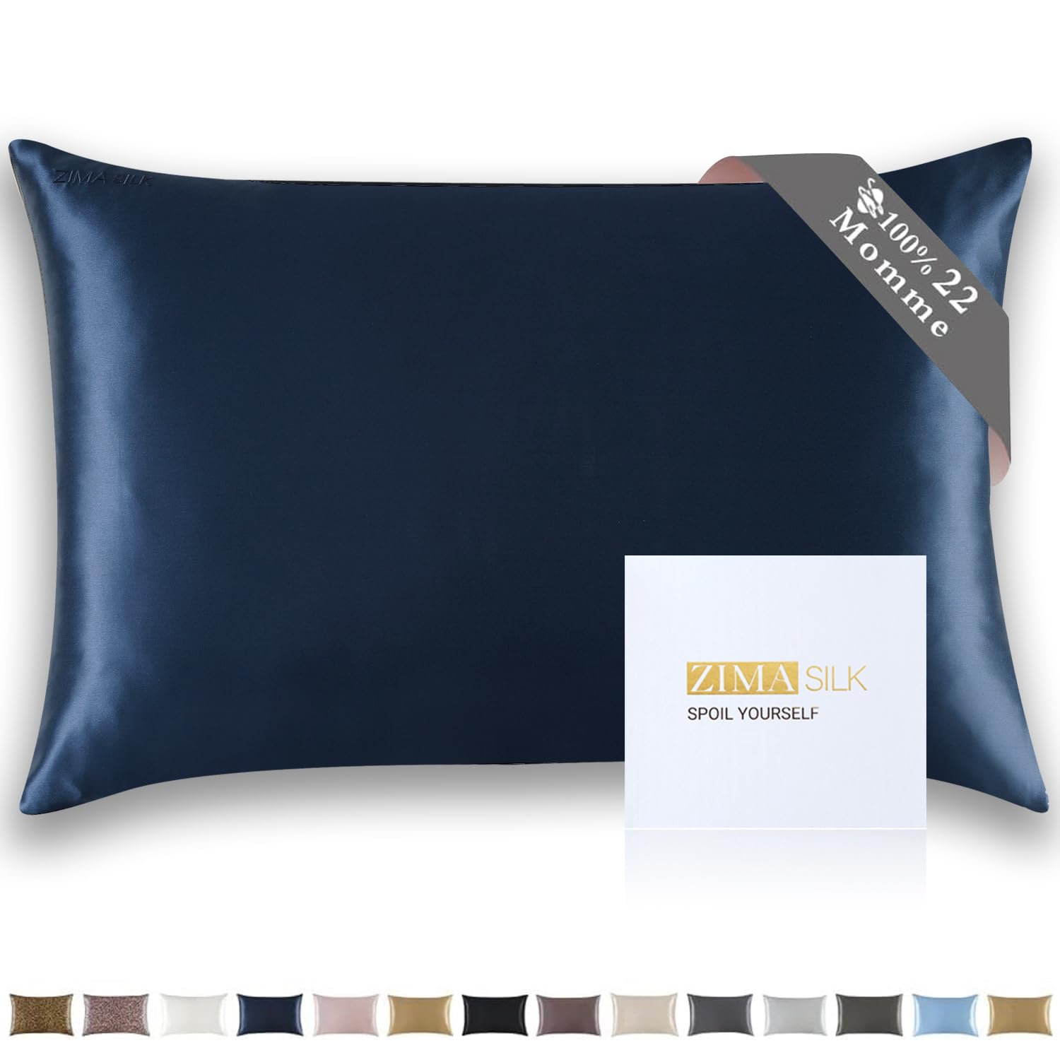 ZIMASILK 100% Pure 22 Momme Mulberry Silk Pillowcase for Hair and Skin, Upgraded Silk Durable, Soft & Smooth, Both Sides Premium Grade 6A Silk, 1pc (Standard Size 50x75 cm, Navy Blue)