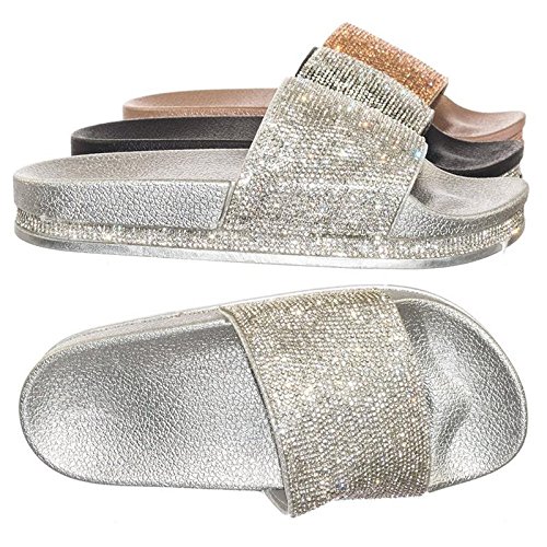 Forever Link Glitter Slide in PVC Molded Footbed Flatform Sandal Slippers