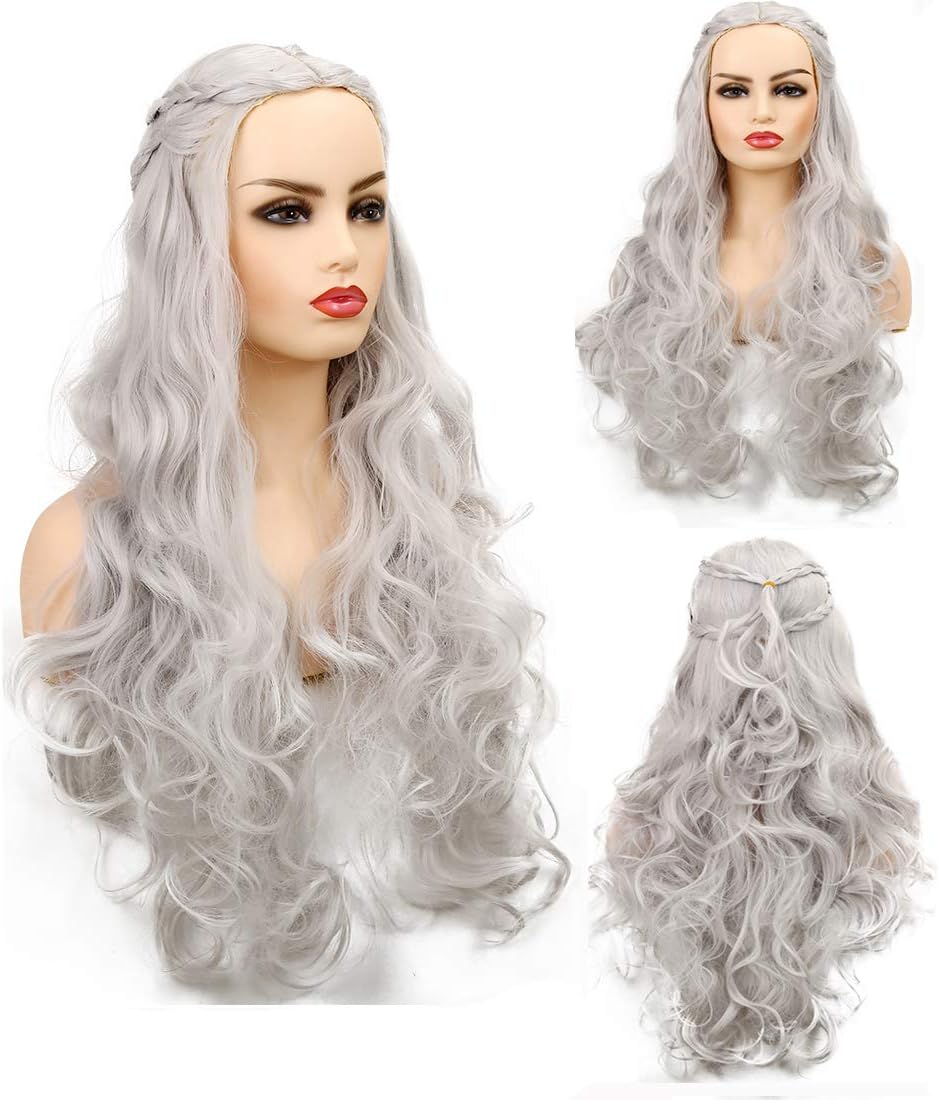 Gray Wigs for Women Long Wavy Wig Cosplay Costumes Wig Synthetic
