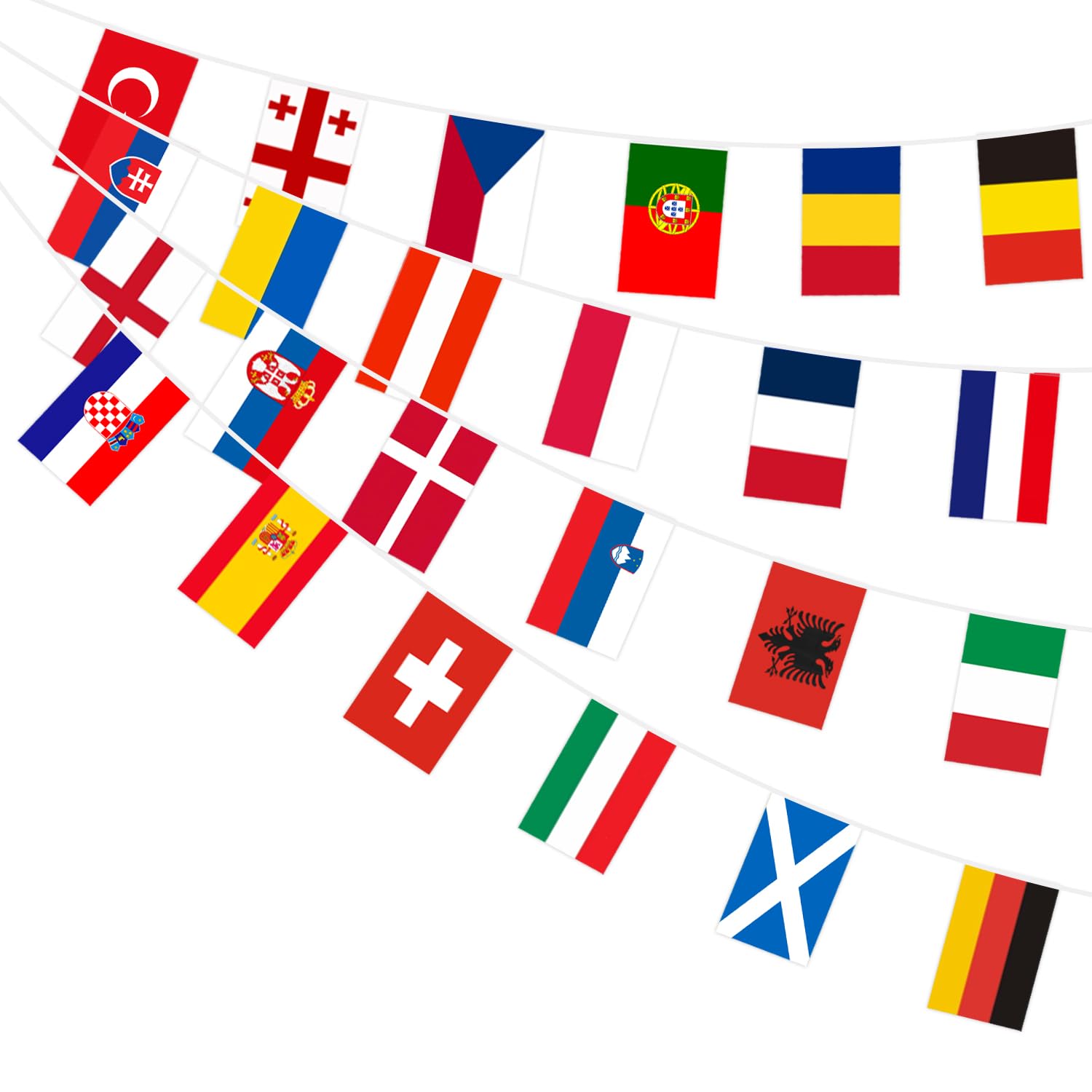 AhfuLife 24 Nations Countries Flags Bunting for World Cup Decorations, 14x21cm - 8.5m Long, 24 Flags Double Sides Fabric Bunting for Football Eurovision Decorations, Euro Bunting for Garden Street