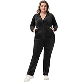 ROYAL MATRIX Women's Velour Tracksuit, 2 Pieces Full Zip Velour Sweatsuits Hooded Jogging Lounge Velvet Outfits Set