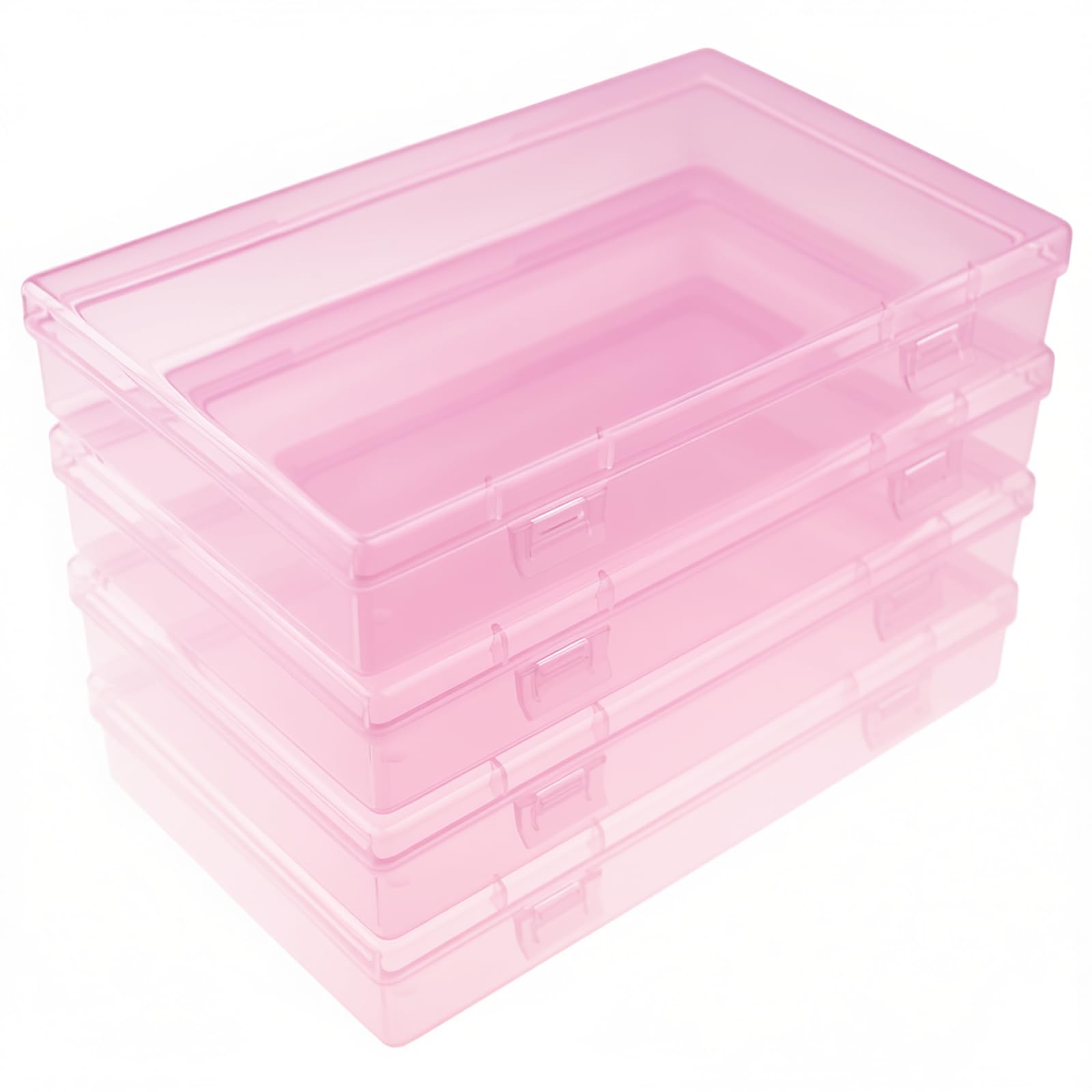 Goodma 4 Pieces Rectangular Plastic Storage Boxes Empty Organizer Containers with Hinged Lids for Small Items and Other Craft Projects (180 x 110 x 30 mm, Pink)