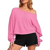 Fisoew Womens Off The Shoulder Crop Tops Casual Long Sleeve Oversized Fall Pullover Sweatshirts