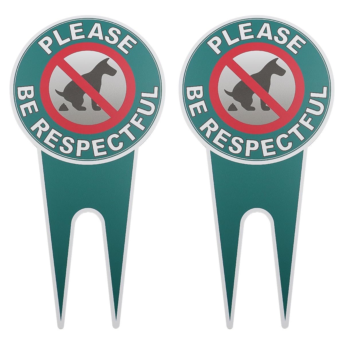 Sarini 2 Pcs Double Sided No Peeing, Pooping Dog Sign With Stake Stop Dogs From Pooping or Peeing On Your Lawn, 11.8" x 6" (Green)