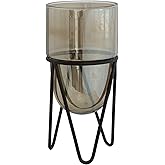 Creative Co-Op Glass Pillar Candle Holder with Metal Stand, Brown and Black
