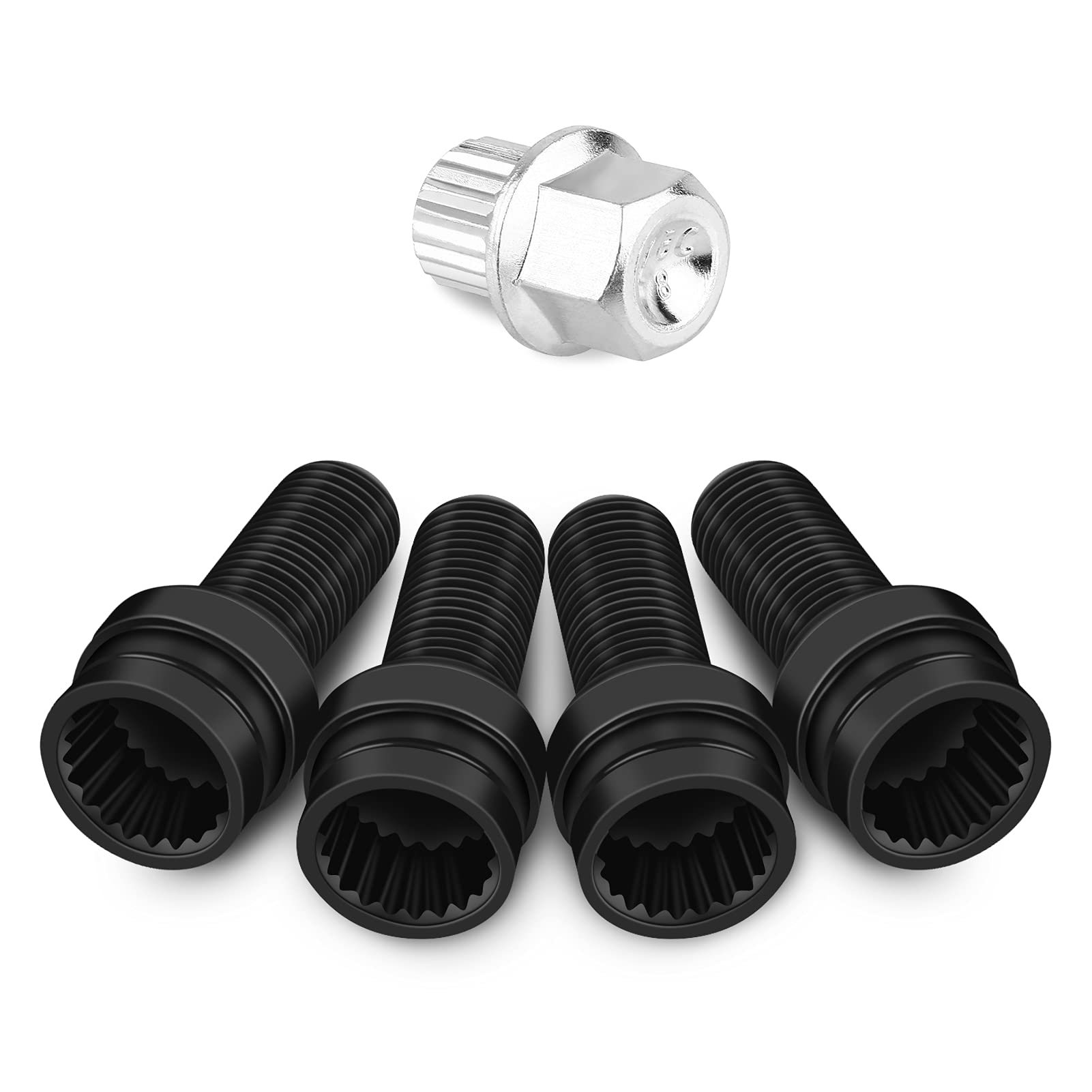 M14 1.5MM Anti-theft Wheel Bolt Lock Set - 4Pcs Black Steel Security Lug Nut Locking System