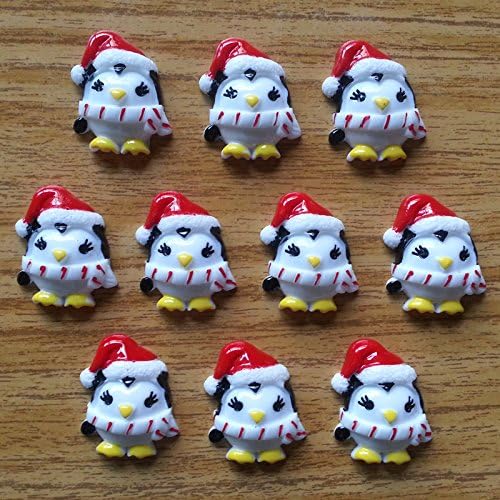 YiXunTong Wholesale 11pcs Cute Penguin with Red Christmas Santa Hat Flatback Resin Scrapbooking Cabochons DIY Hair Bow Center Decoration Embellishments Crafts
