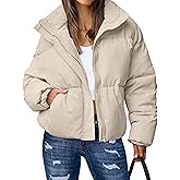 Yimoon Women's Cropped Puffer Jackets Casual Padded Jacket Long Sleeve Full Zip Stand Collar Winter Coat