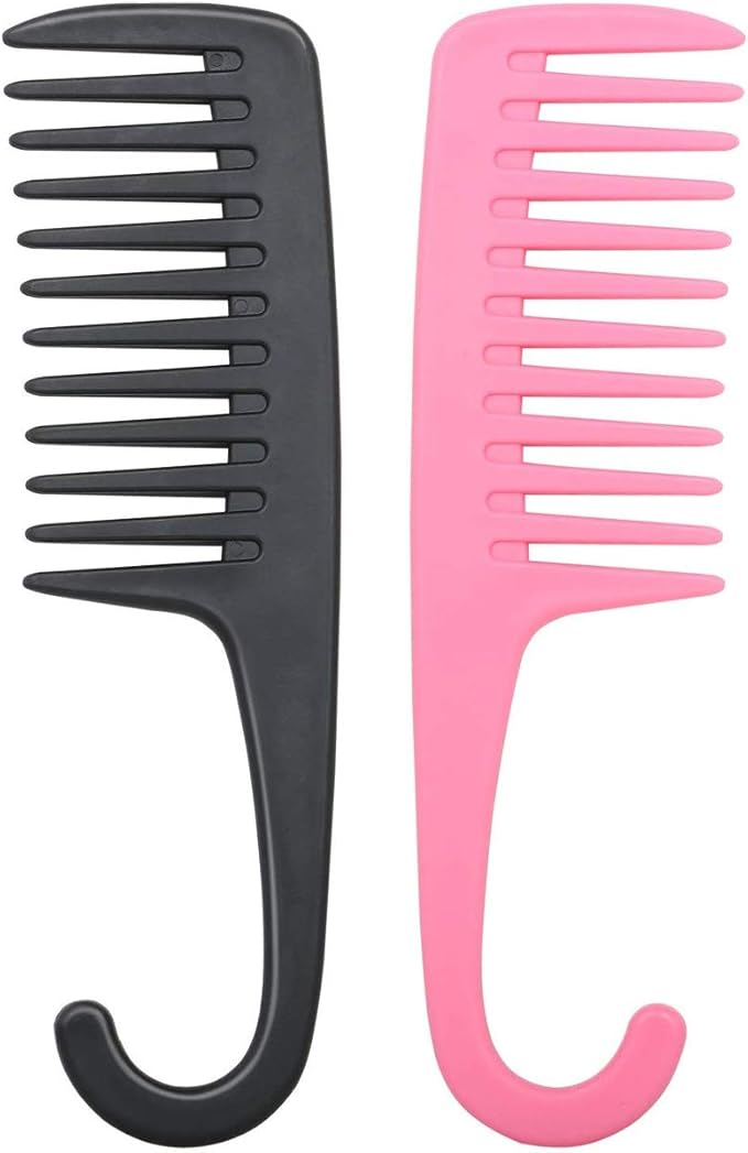 Ancoo 2 Pack Shower Combs with Hook Wide Tooth Comb for Long, Wet or