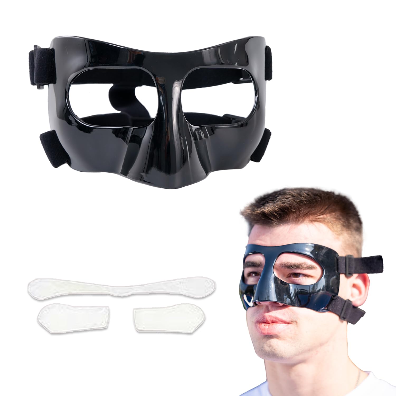 Photo 1 of Nose Guard for Broken Nose Sports Shield Mask, Adjustable Face Guard With Foam Padding for Softball Basketball - Men Women Black M
