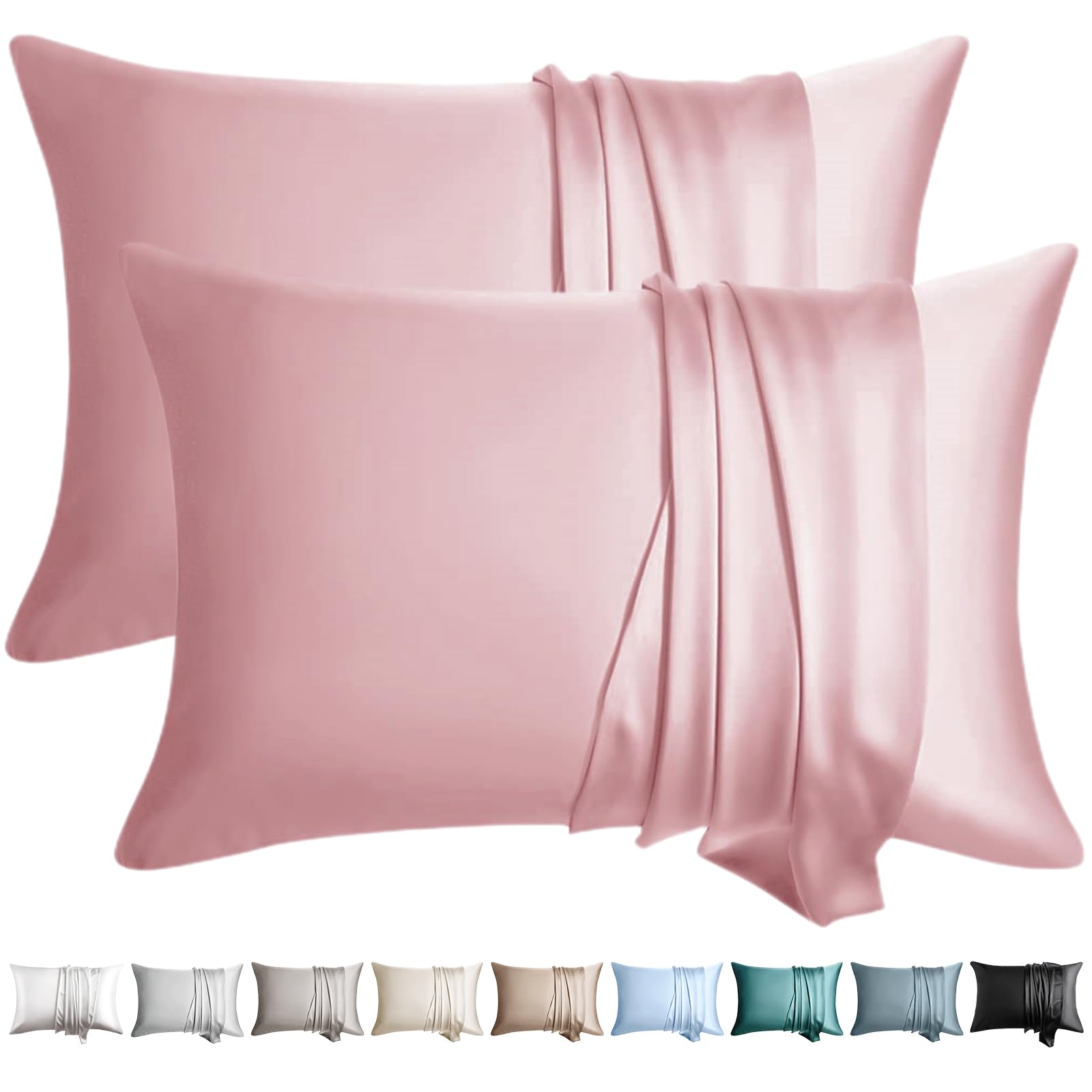 Photo 1 of WLOSJ 100% Silk Pillow Cases 2 Pack King Size Mulberry Silk Pillowcase for Hair and Skin Set of 2 Highest Grade 6A Silk Soft Breathable Cooling with Hidden Zipper, Pink