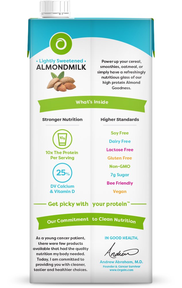 Orgain Organic Plant Based Protein Almond Milk, Lightly Sweetened Non
