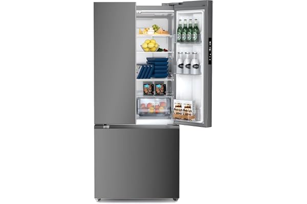 French Door Refrigerator, Bottom Freezer with Built-In Automatic Ice Maker, Fast Cooling & Multi-Air Flow, Inverter Compressor,17.5 Cu Ft