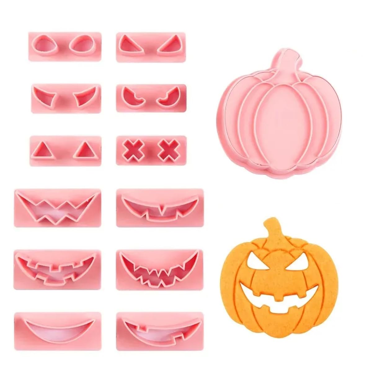Photo 1 of 13Pcs Halloween Cookie Cutter Set Pumpkin Face Halloween Cookie Mold Biscuit Mold 3D Hollow Out Pumpkin Cake Baking Fondant Embosser Stamps Halloween Party DIY Cake Decorating Tools (A)
