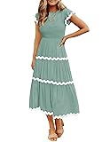 ZESICA Women's Summer Flutter Short Sleeve Smocked