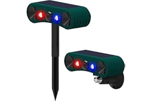 QXMH Solar Indoor&Outdoor Motion Sensor Alarm -129dB Loud Siren Noise Maker, 4 Modes, Ultrasonic Security Alarm, Red&Blue Motion Activated Strobe Light (2 Pack)