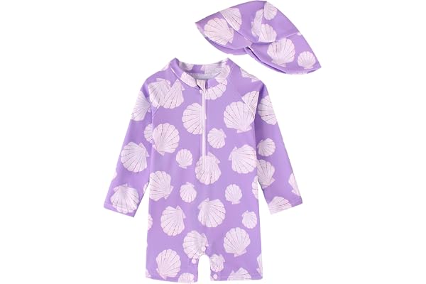 WYTbaby Baby Girl Swimsuit Long Sleeve Rash Guard with Hat One Piece Front Zip Bathing Suit Toddler Sun Protection