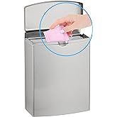 Bobrick Sanitary Napkin Disposal Wall Mounted Stainless Steel Flip Top Receptacle for Public Restrooms, 1-Piece Design with 1