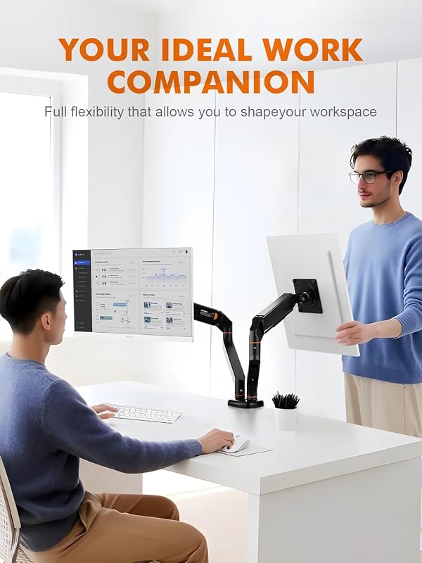 Supporto Doppio Monitor a Gas per Scrivania - Braccio Regolabile per 2 Schermi 13"-27", Altezza e Inclinazione Regolabile, Rotazione 360°, Carico 9kg, Base a C/foro per tavolo, VESA 75/100mm