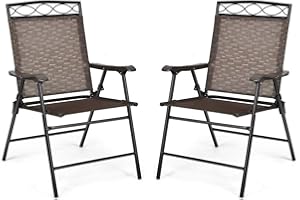 S AFSTAR Set of 2 Folding Patio Chairs, Metal Textilene Patio Dining Chairs with Armrests & Metal Frame, 2 Pack Portable Slin