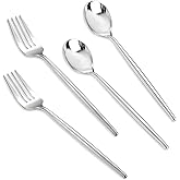 SUT 100Pcs Silver Plastic Silverware - Plastic Spoons and Forks, Disposable Silverware, Plastic Cutlery Set,50 Gold Plastic Forks, 50 Gold Plastic Spoons for Catering, Parties, Dinners, Weddings