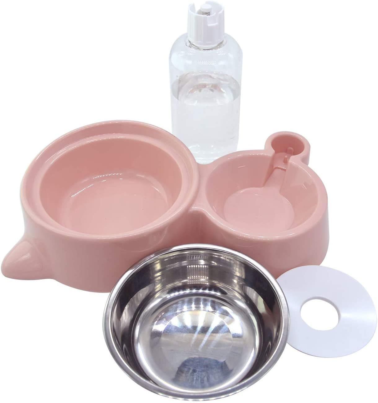 JCT Cat Bowl Dog Bowl with Automatic Drinking Bottles,2 in1Pet Water Feeder Bowl Detachable Stainless Steel Bowl Automatic Water Dispenser Bottle Pet Feeder for Small Medium Size Dog Cat (Pink) - Image 5
