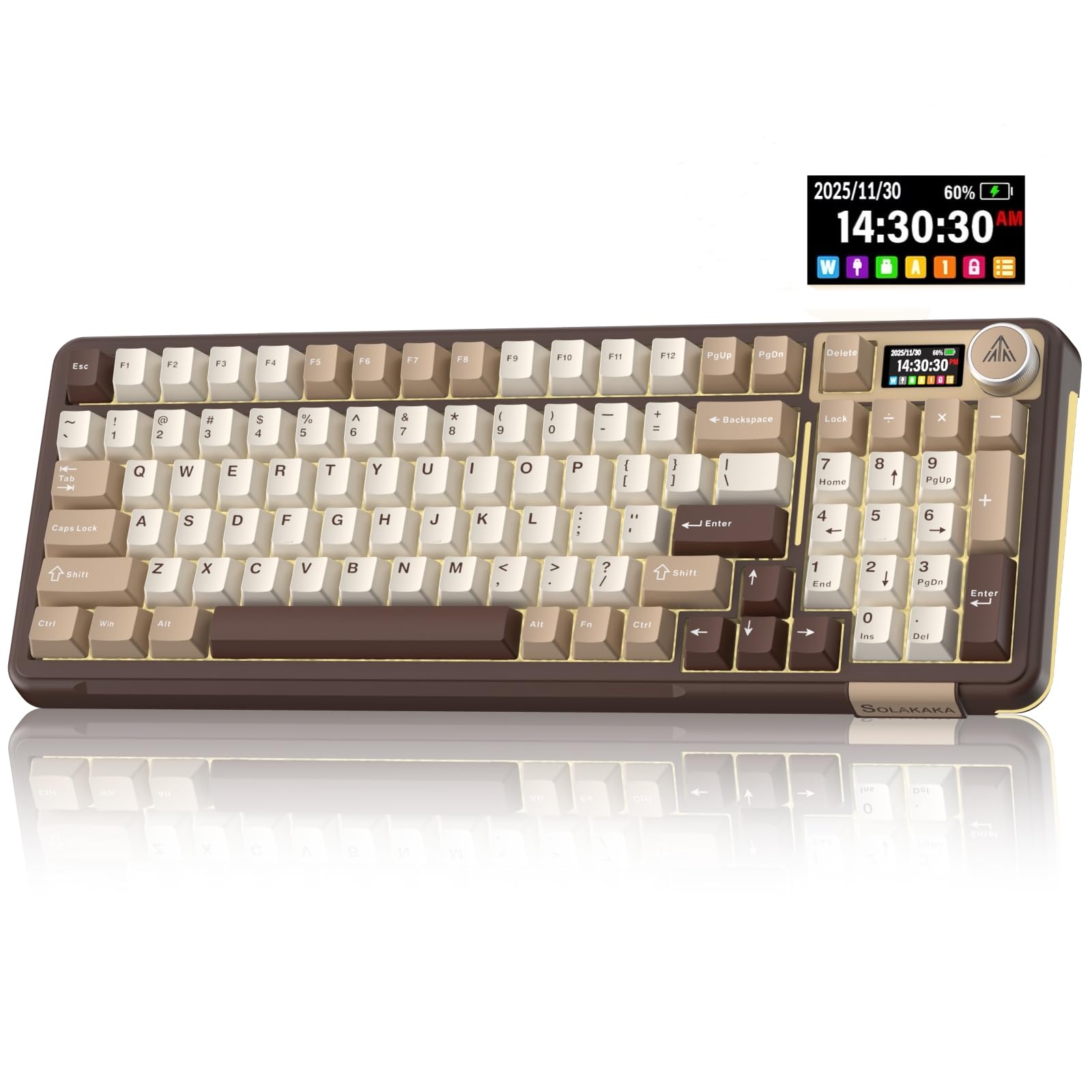 Photo 1 of SOLAKAKA A99 Pro Mechanical Keyboard with LCD Screen & Metal Knob, Wireless Gaming Keyboard with BT5.0/2.4GHz/USB-C, Hot Swappable Creamy Keyboard, Gasket Structure, RGB Backlit, for Win/Mac