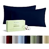 CharlottelyHues 1000 Thread Count Pillowcases Set of 2-100% Egyptian Cotton Pillow Cases with Long-Staple Combed Pillows for Sleeping, Soft & Silky Bed Pillow Cover (Navy Blue, Standard/Queen)