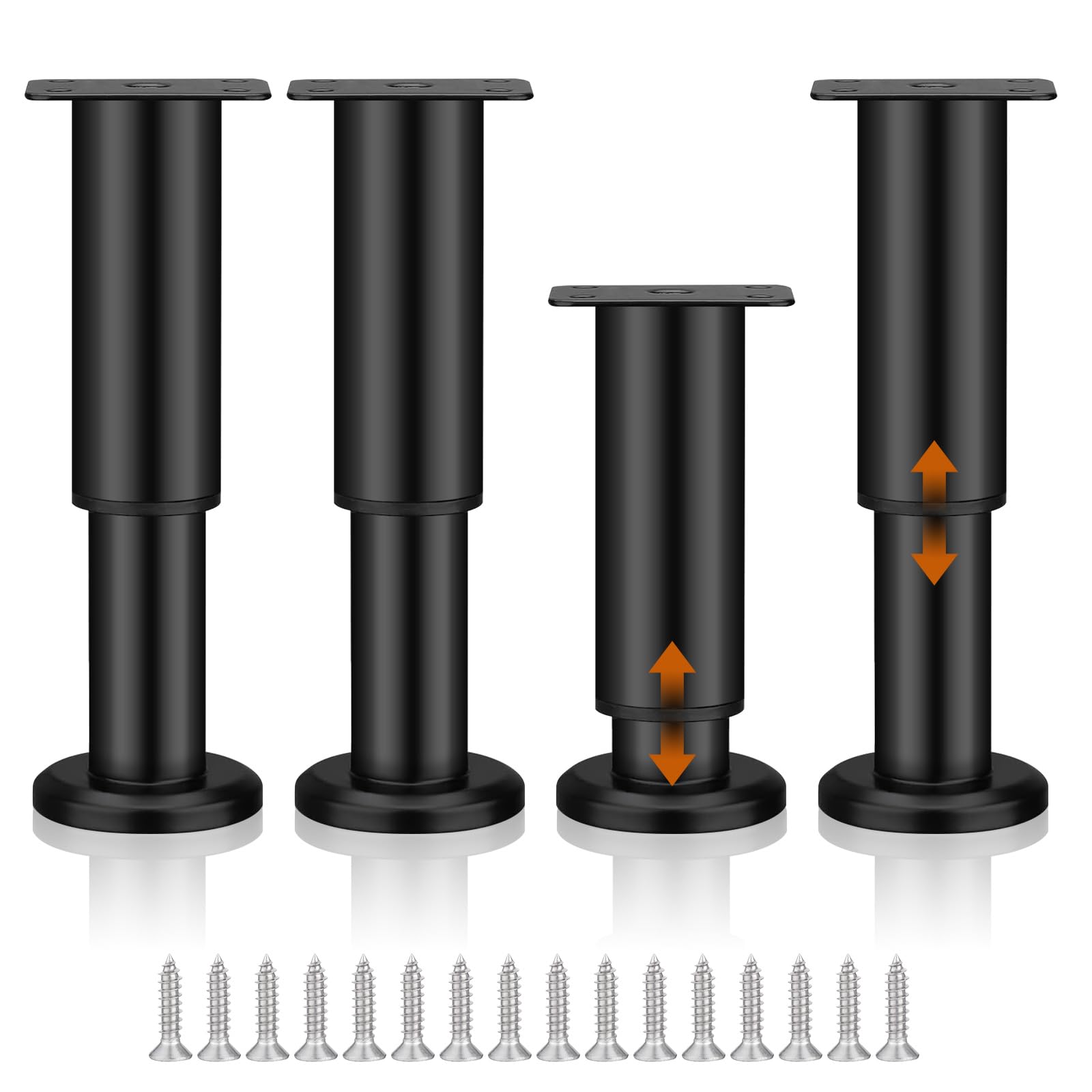 TOKPLNU Furniture Legs,4 Pcs Adjustable Cabinet Legs12-18cm Height Furniture Support Feet, Metal Sofa Replacement Support Feet Legs for Sofa Table Chair Desk Kitchen Cupboard Cabinet (Black)