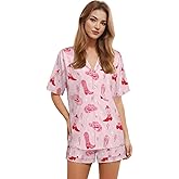 MEIKKO Women Pajamas Shorts Sets Wild West Rodeo Cowboys PJs 2 Piece Button Down Shirt Lounge Pants Set