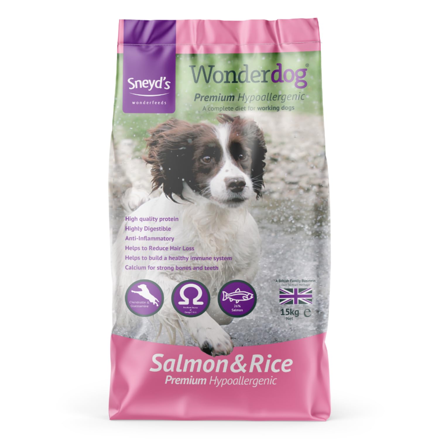 Wonderdog Hypoallergenic Salmon & Rice Dry Dog Food with Joint Care | Gentle Nutrition for Sensitive Active Dogs | 15 kg