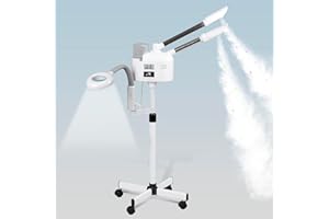 BBBuy Professional 3 in 1 Facial Steamer Deep Cleaning Ozone Facial Steamer with 5X Magnifying Light & Rolling Wheels Hot/Cold Mist Function for Salon Spa Home Beauty Equipment, White