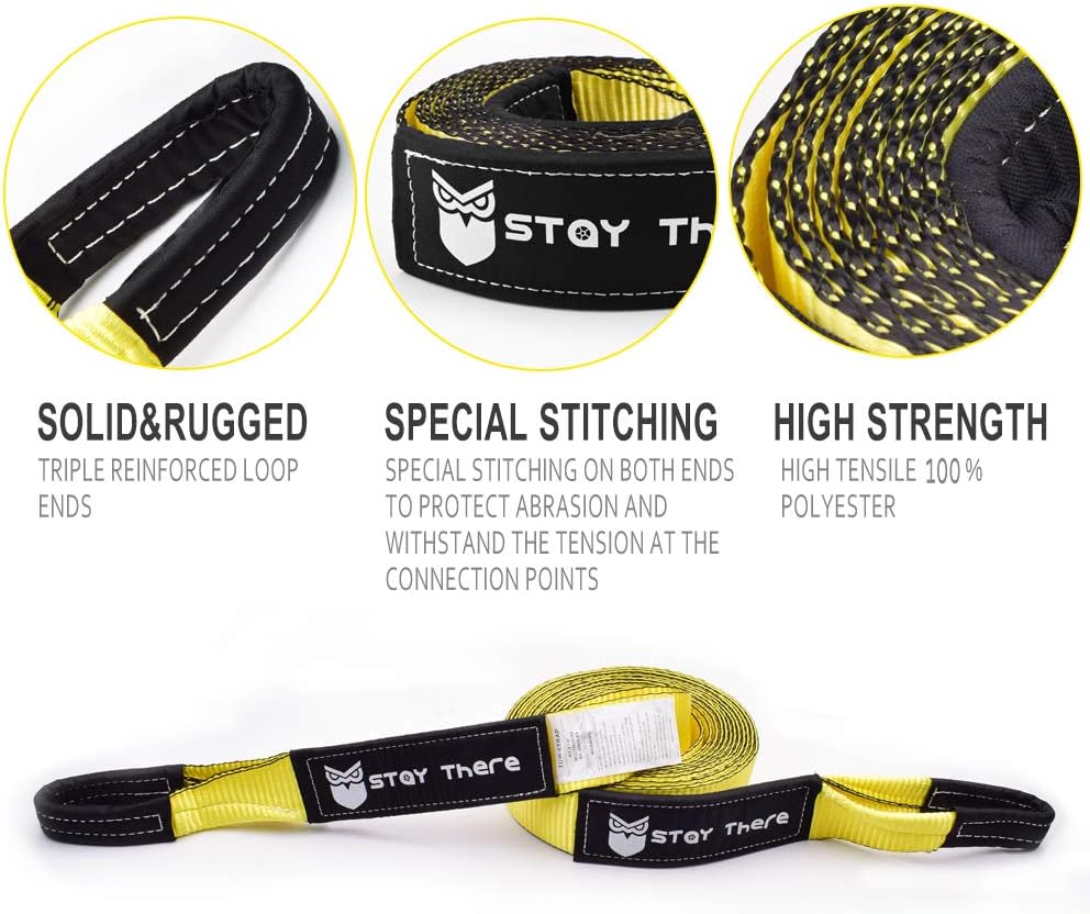 Stay There 3'' x 30ft Tow Recovery Strap, Lab Tested 30000lb Break Strength with Reinforced Loops Built for Off-Roading, mud, Snow and Other Emergency Towing: Automotive