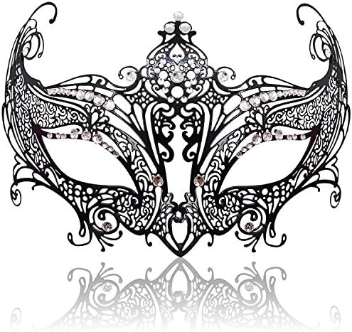 FaceWoodVenetian Masquerade Mask for Women - Ultralight Shiny Metal Rhinestone Party Evening Prom Ball Mask